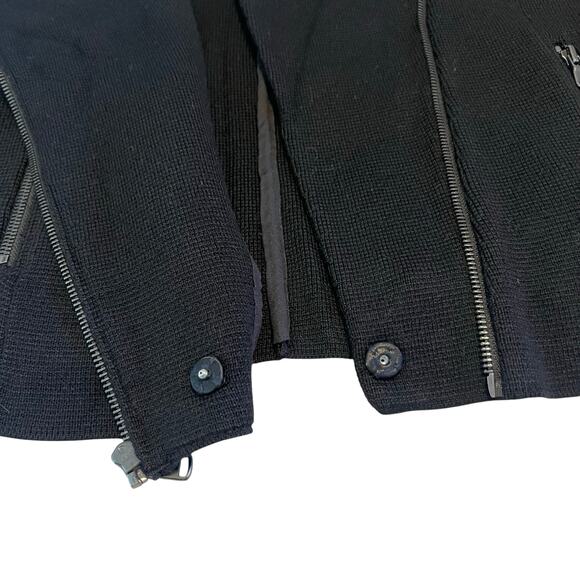 LOFT Black Wool Blend Moto Sweater Jacket Asymmetrical Zip Cardigan Workwear - Picture 7 of 11